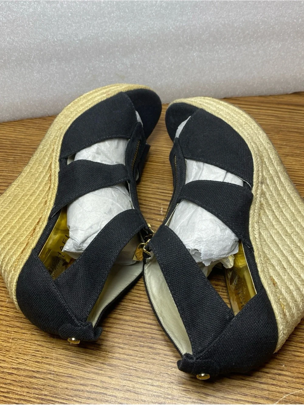 Michael Kors Women's Damita Canvas Espadrille Wedge Sandal Black Womens Size 9M